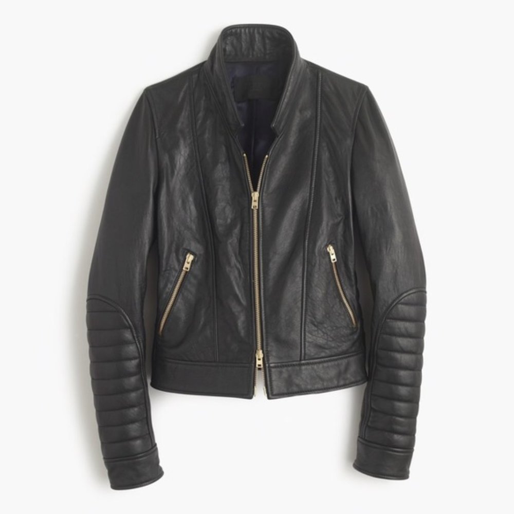 J. Crew Collection standing-collar leather jacket